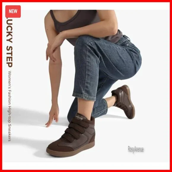Women's High Top Sneakers with Hidden Height Insole, Hook-and-Loop Closure